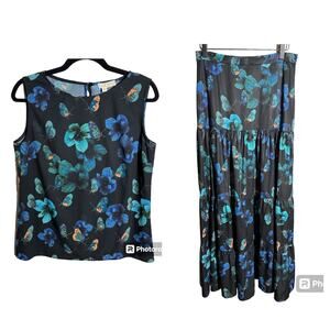 LaDress by Simone Women's Butterfly Black Blue Matching Set Size Small Floral